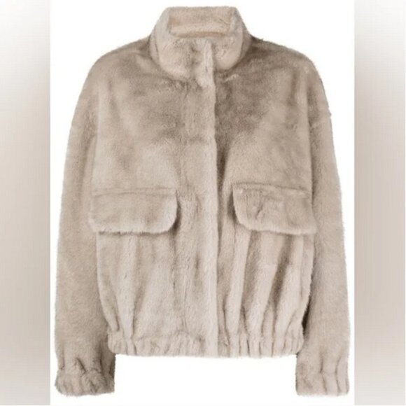 New House Of Harlow Mink Faux Fur Bomber Size M - Picture 2 of 9
